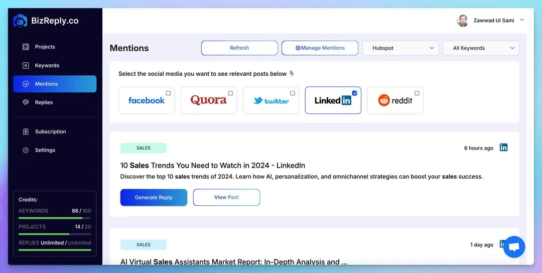 BizReply dashboard